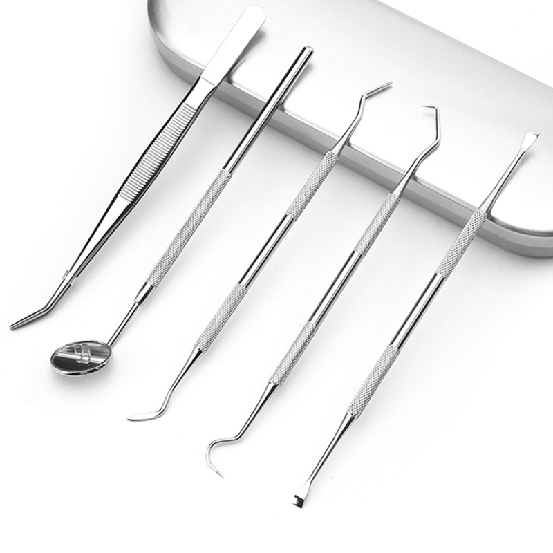 ****5Pcs/Set  Dental Examination Kit Basic Hygiene Tweezer Mirror Explorer Cleaning Tool