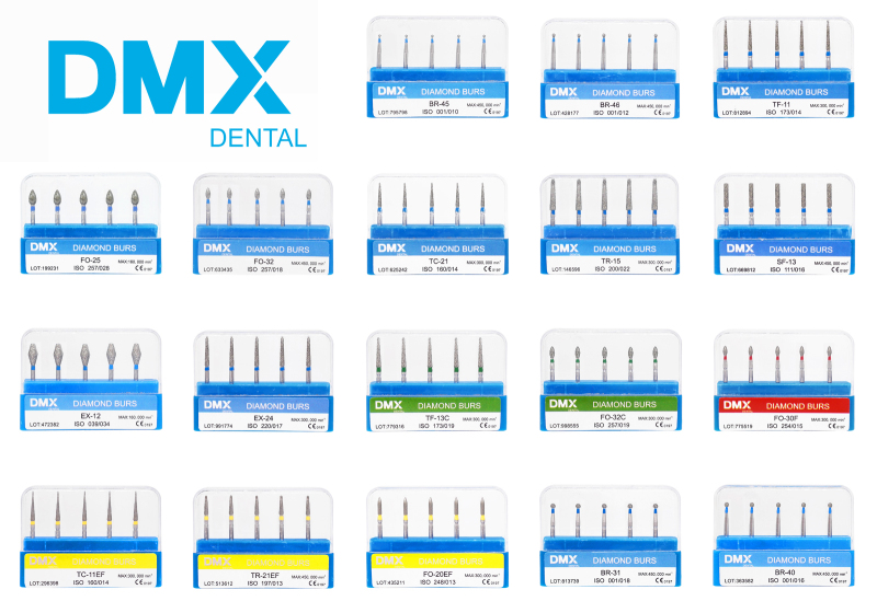 *DMX DENTAL Diamond Burs Drill FG 1.6mm 5pcs/pk Dental High Speed Handpiece 154 Types Optional