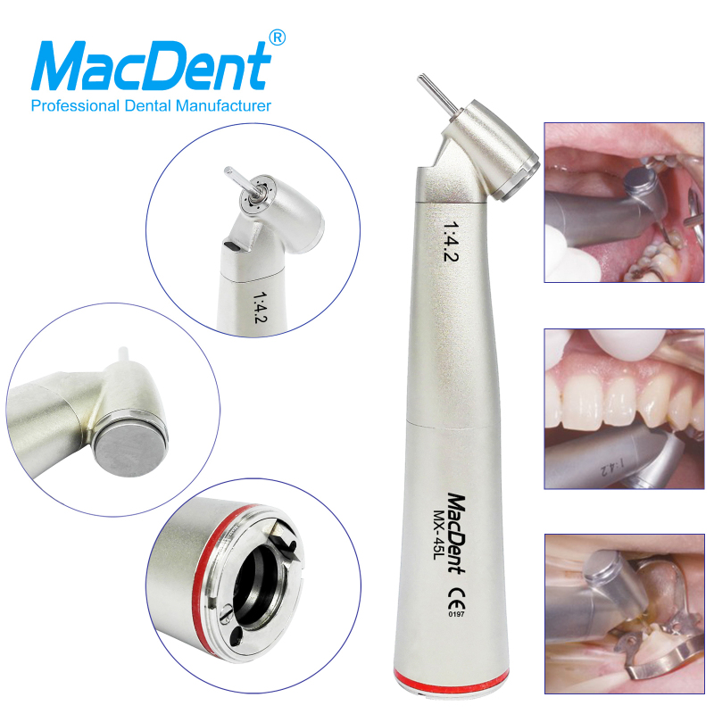 MacDent MX-45L 1:4.2 Dental Fiber Optic 45° Surgical Contra Angle Handpiece