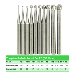 `DMXDENT Dental Carbide Burs Round Ball FG1/4 / 1/2 / 1 / 2 / 3 / 4 / 5 6 / 7 / 8 for High Speed Handpiece