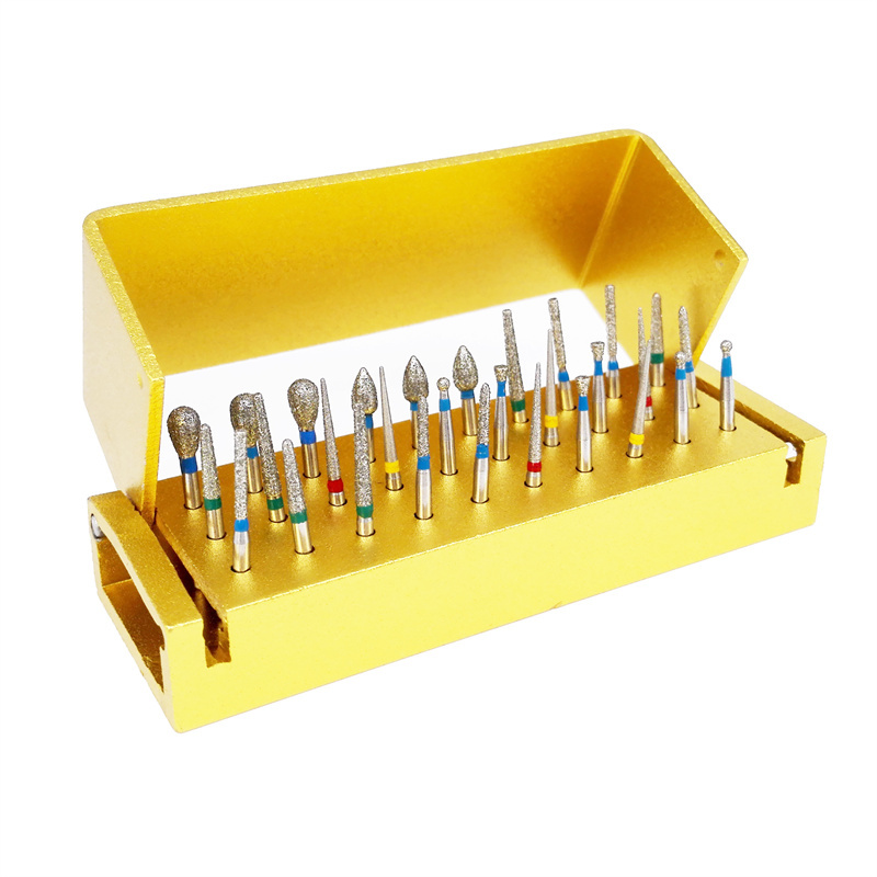 Dental Diamond Burs Drill + Disinfection Bur Block High Speed Handpiece