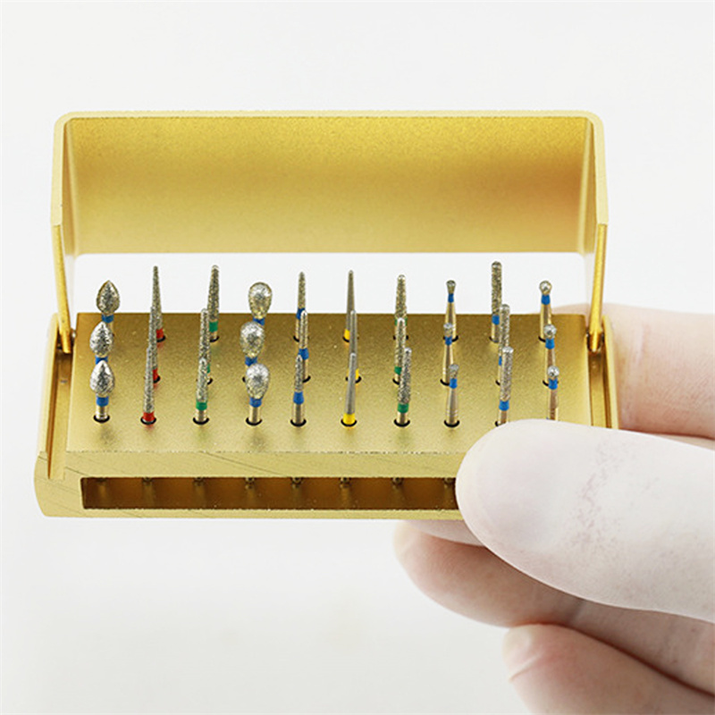 Dental Diamond Burs Drill + Disinfection Bur Block High Speed Handpiece