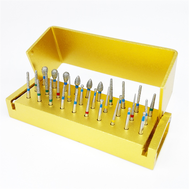 Dental Diamond Burs Drill + Disinfection Bur Block High Speed Handpiece