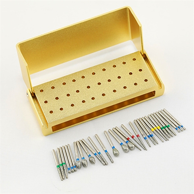 Dental Diamond Burs Drill + Disinfection Bur Block High Speed Handpiece
