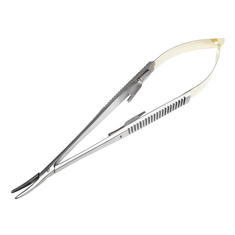 Dental Curved Forceps Needle Surgical Holder Bend Instruments Gold-Plated 16CM