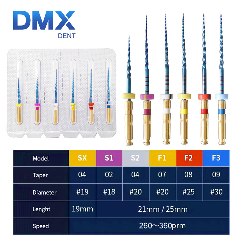 DMXDENT Dental Protaper PT-Blue Heat Activated Niti Endodontic Root Rotary Canal Files LED ENDO Motor Cordless 16:1 Contra Angle Handpiece