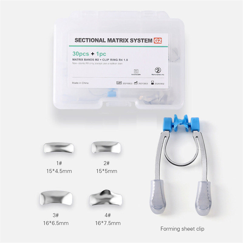 Dental Sectional Matrix System Matrices Metal Bands 30 Pcs Kit + Clip Ring Clamp