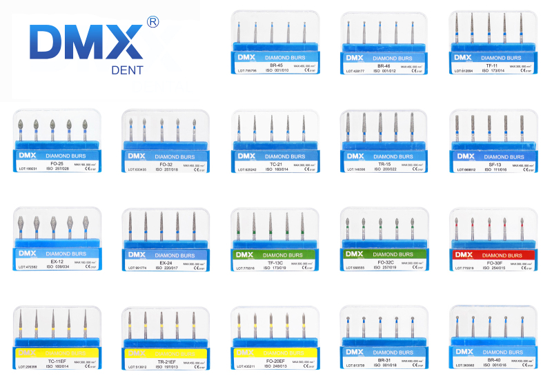`DMXDENT Diamond Burs Drill FG 1.6mm 5pcs/pk Dental High Speed Handpiece 154 Types Optional