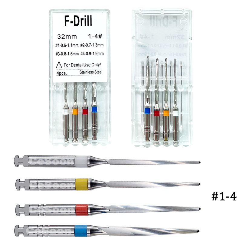 4 /PK Dental Endo Root Canal Fiber Post Drills Stainless Steel 1.1/1.3/1.6/1.9mm