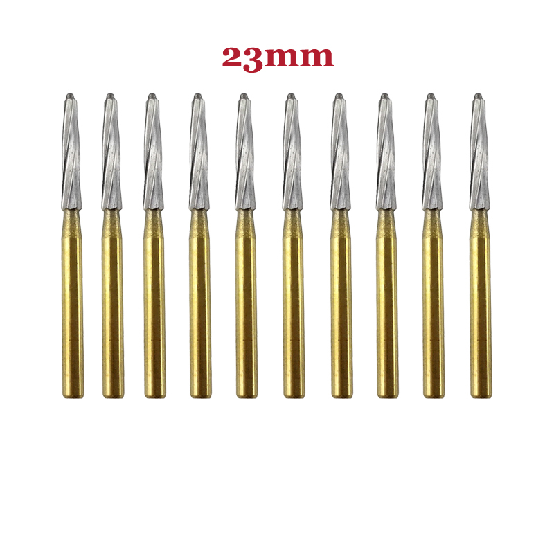 `Endo-Z Dental Endodontic Tungsten Steel /  Gold-Plated Carbide Burs For High Speed Handpiece 23mm / 25mm / 28mm 10pcs