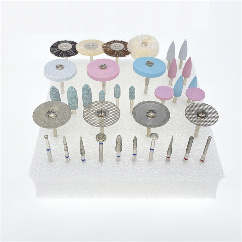 35pcs Dental Lab Polishing Burs HP Kit Disc Brush Stone for Ceramics Porcelain