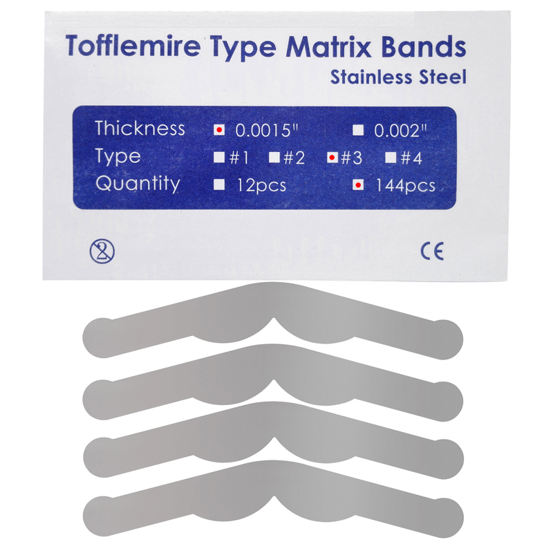 144 Pcs/pack Dental Stainless Steel Tofflemire Matrix Bands .0015＂Autoclavable