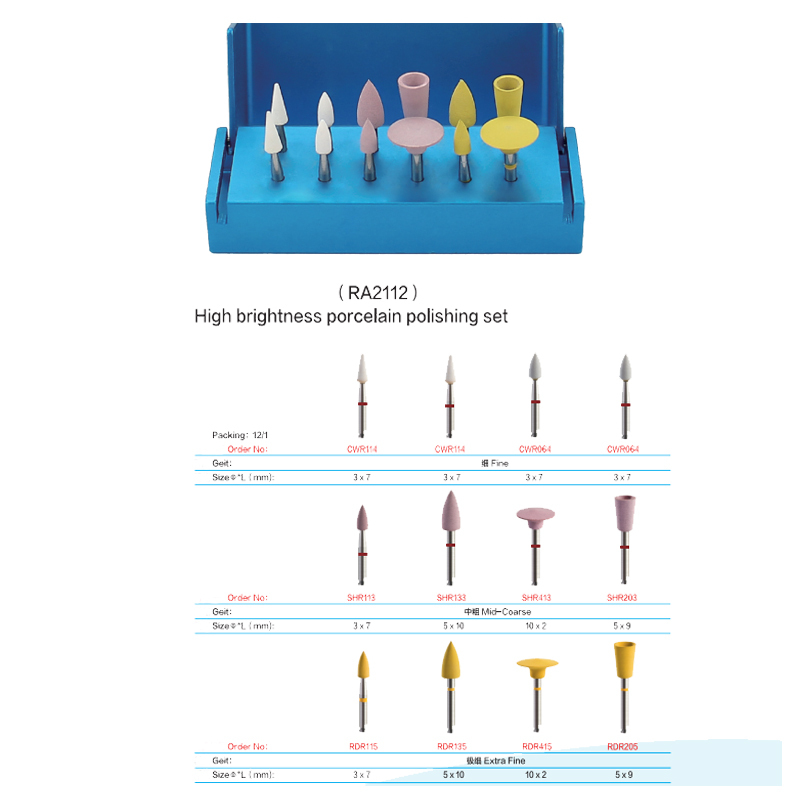 Dental Lab Porcelain Polishing Soft Silicone/Diamond Grit Polisher Kit RA2112