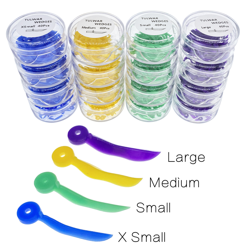 100-Pc Dental Disposable Plastic Wedges Kit - 4 Sizes (Purple, Green, Yellow, Blue)