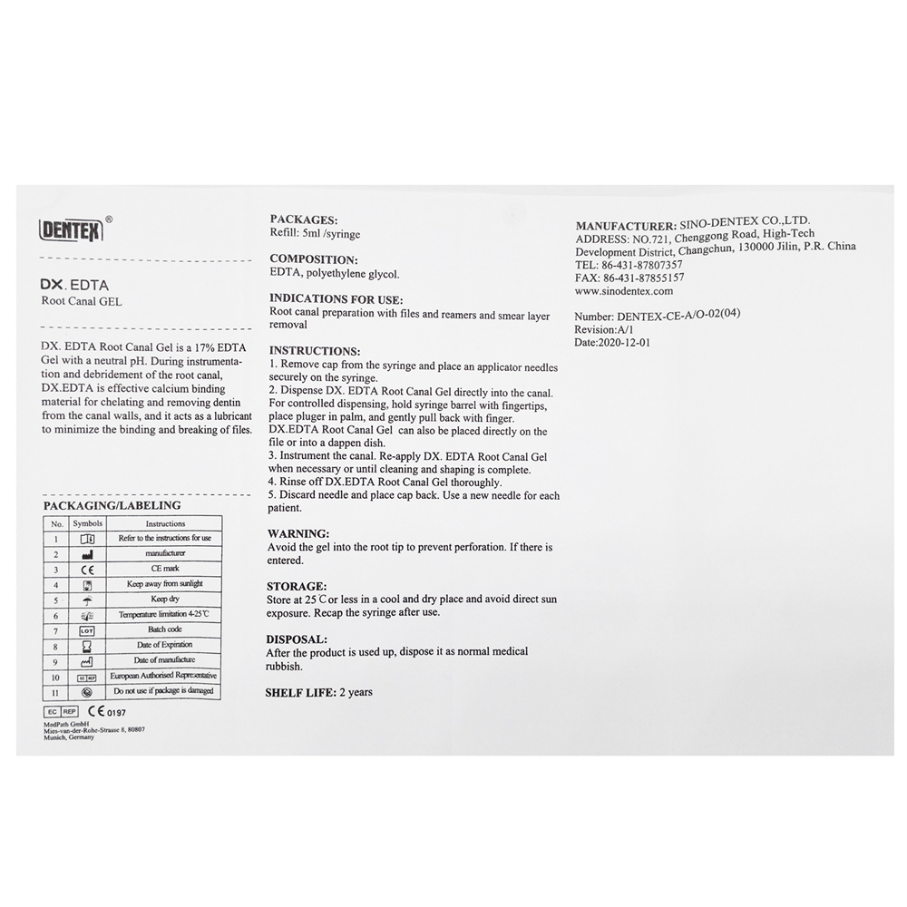 DENTEX Dental EDTA Root Canal Gel Endo Lubrication 3g/syringe