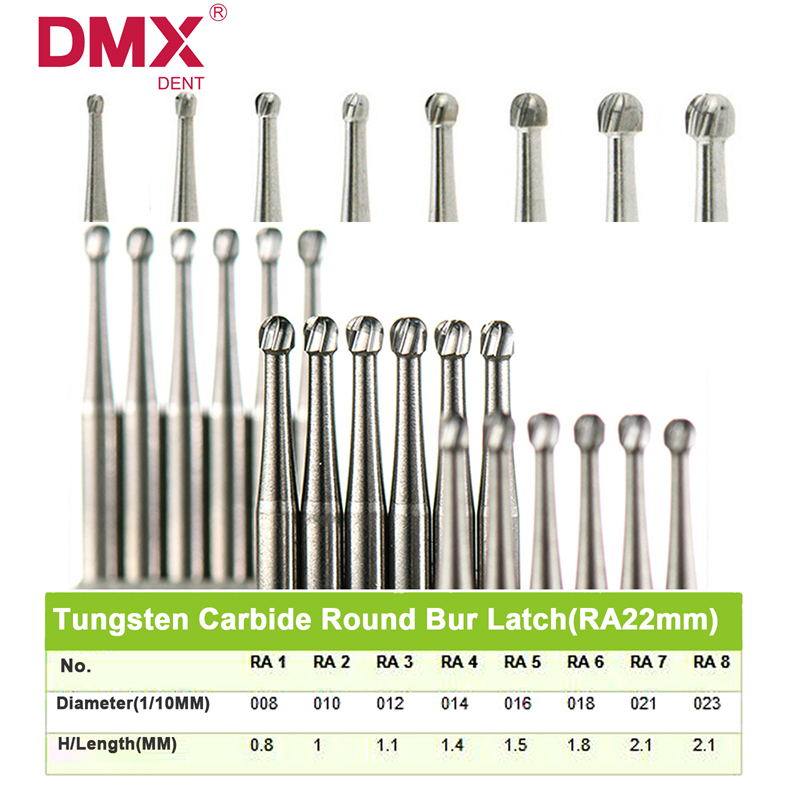 10Pcs DMXDENT Dental Tungsten Steel Carbide Burs Low Speed Handpiece RA1-8