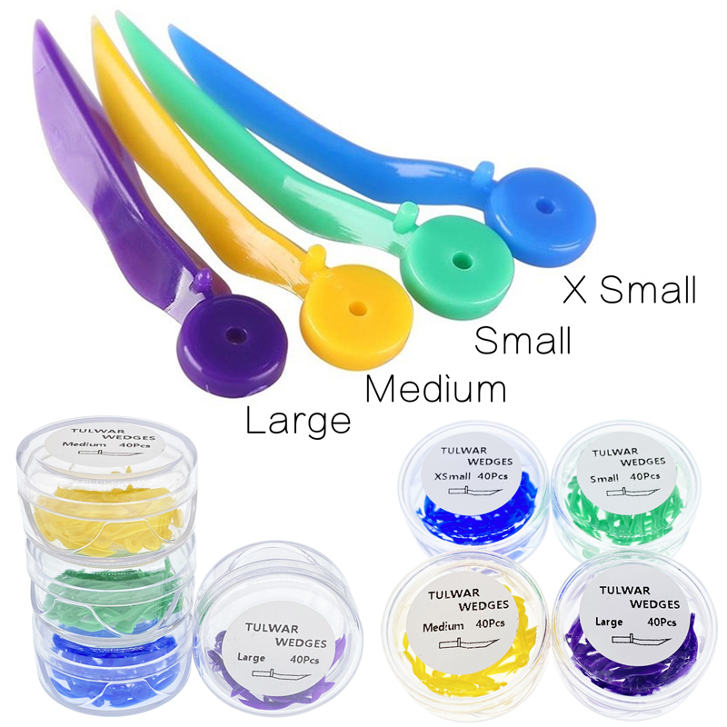 Dental Disposable Plastic Poly-Wedges with Holes 4 Sizes L/M/S/XS 40Pcs/Box