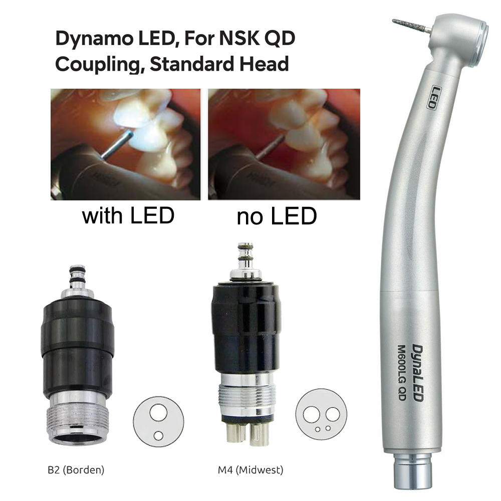 Dynaled M600LG QD B2/M4 Dental E-generator LED High Speed Air Turbine Handpiece with Coupler Fit NSK