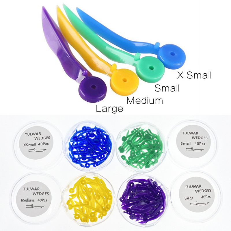 Dental Disposable Plastic Poly-Wedges with Holes 4 Sizes L/M/S/XS 40Pcs/Box