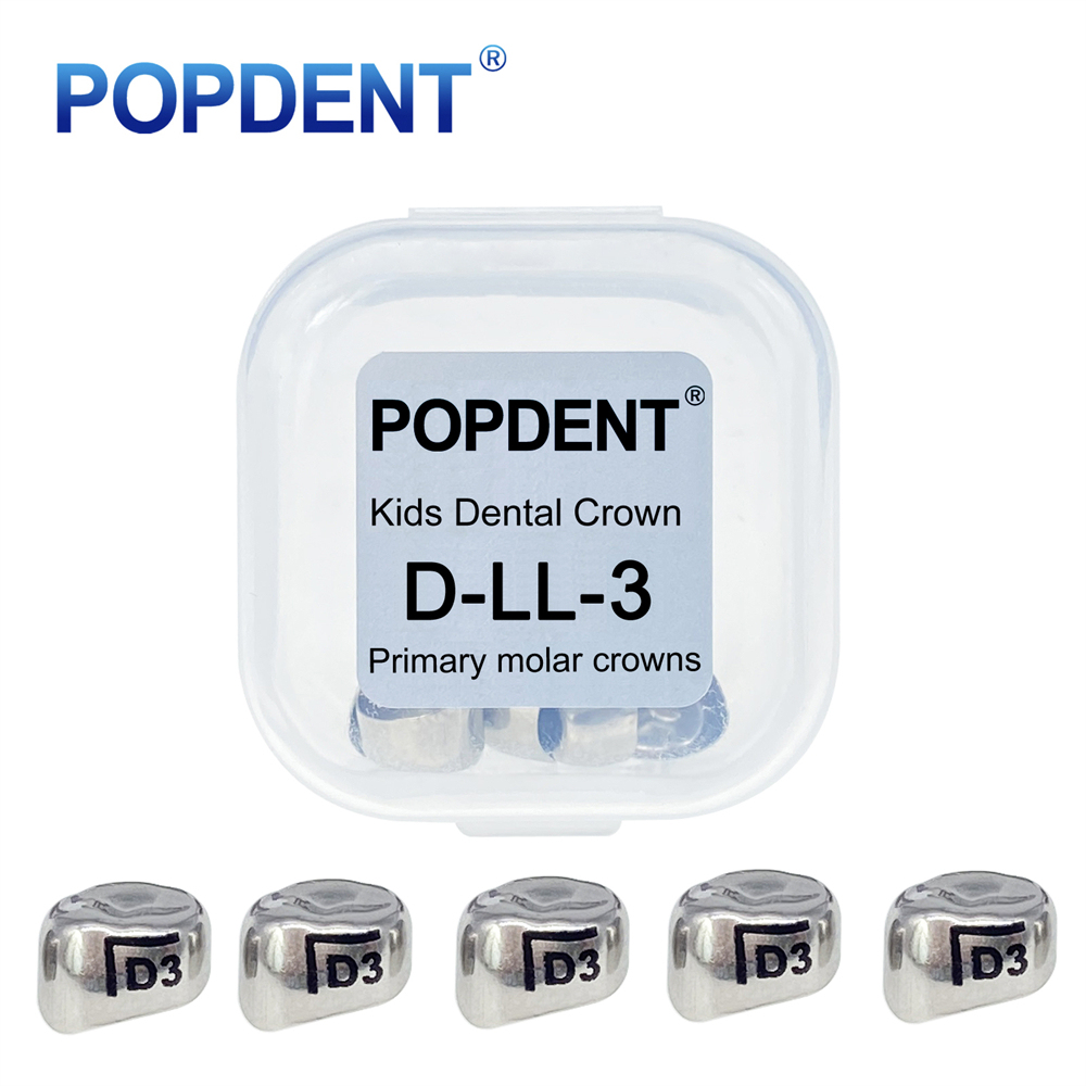 5Pcs POPDENT Dental Kids Crown Primary Molar Pediatric Crowns stainless steel 48 Sizes