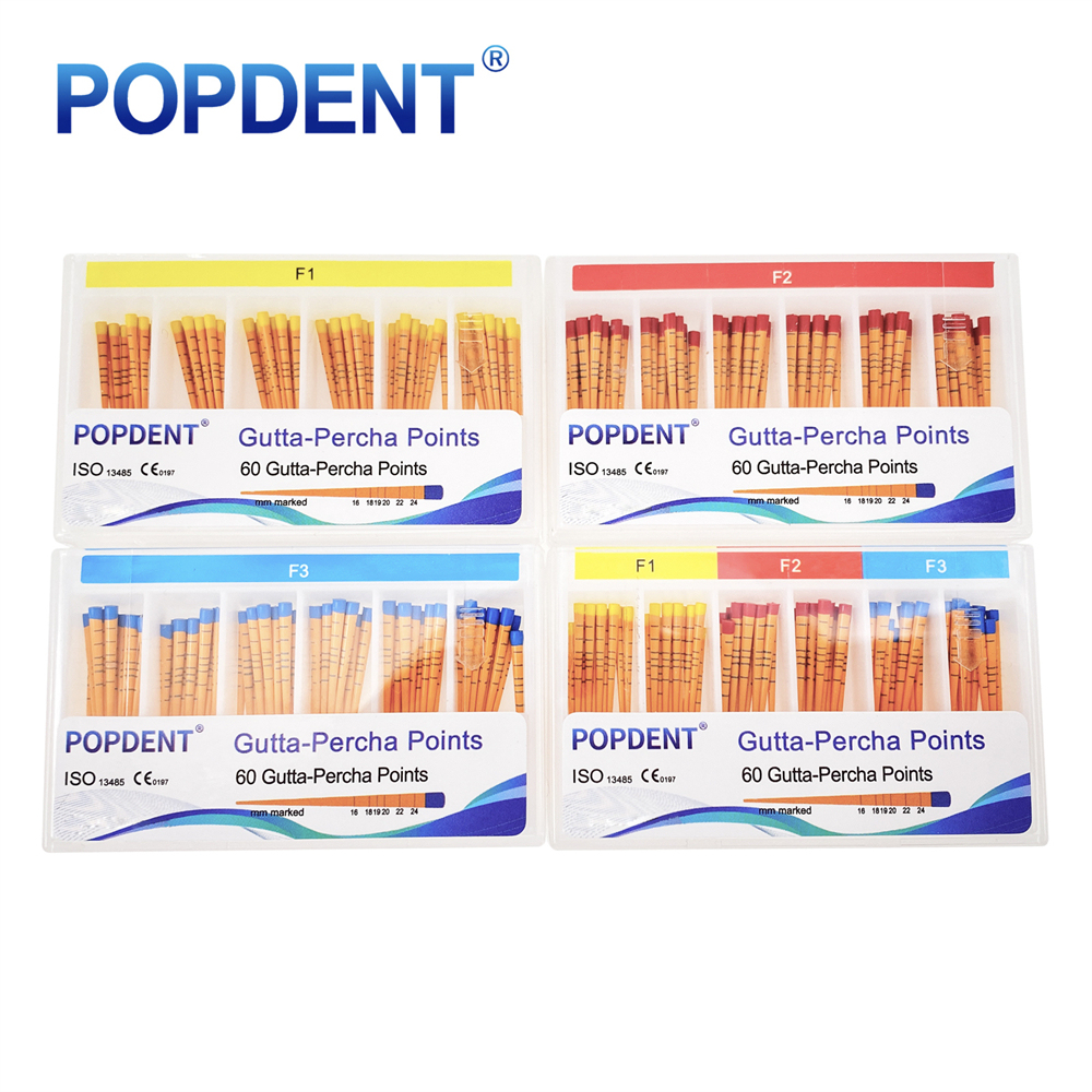 60Pcs POPDENT Dental Endodontic Gutta Percha Points F1/F2/F3
