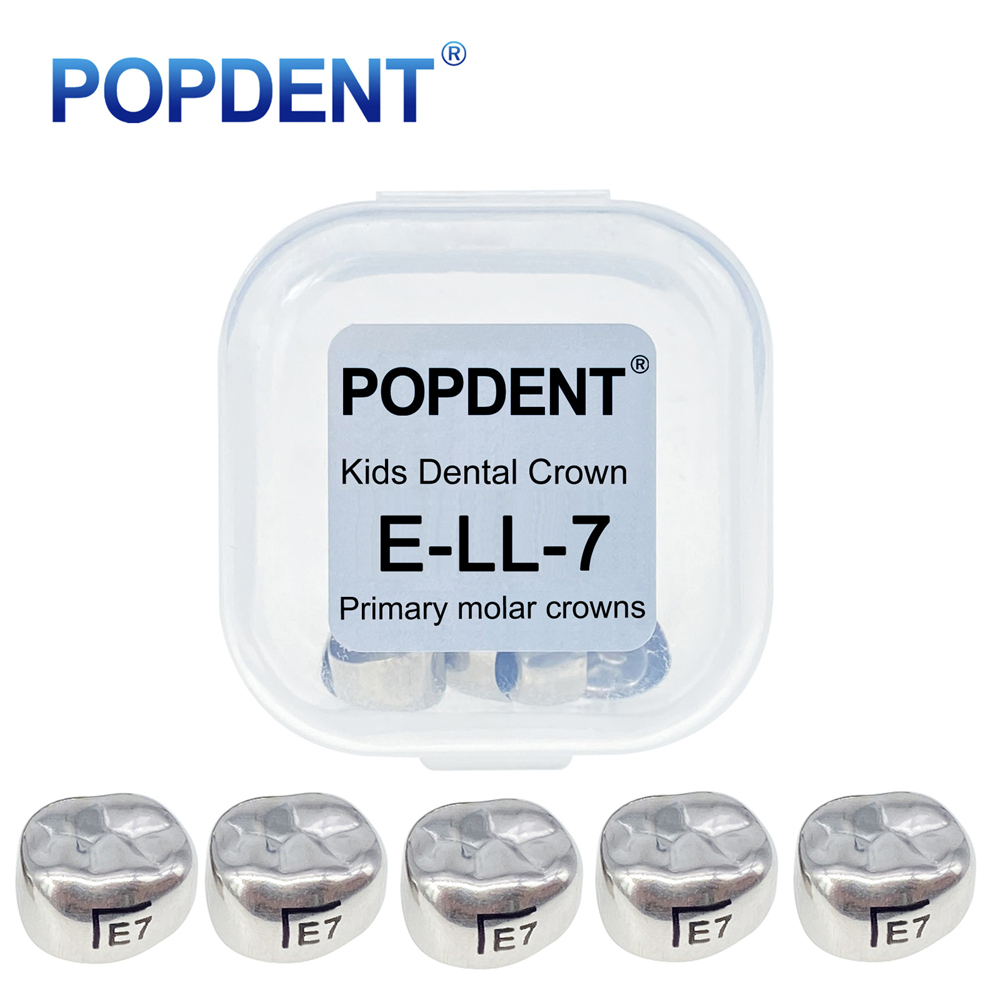 5Pcs POPDENT Dental Kids Crown Primary Molar Pediatric Crowns stainless steel 48 Sizes