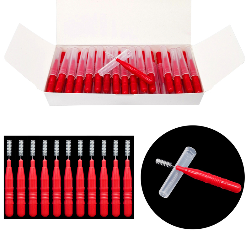 `Dental Plastic Interdental Brush Floss Sticks Tooth Head Oral Hygiene Red/Blue 50 Pcs