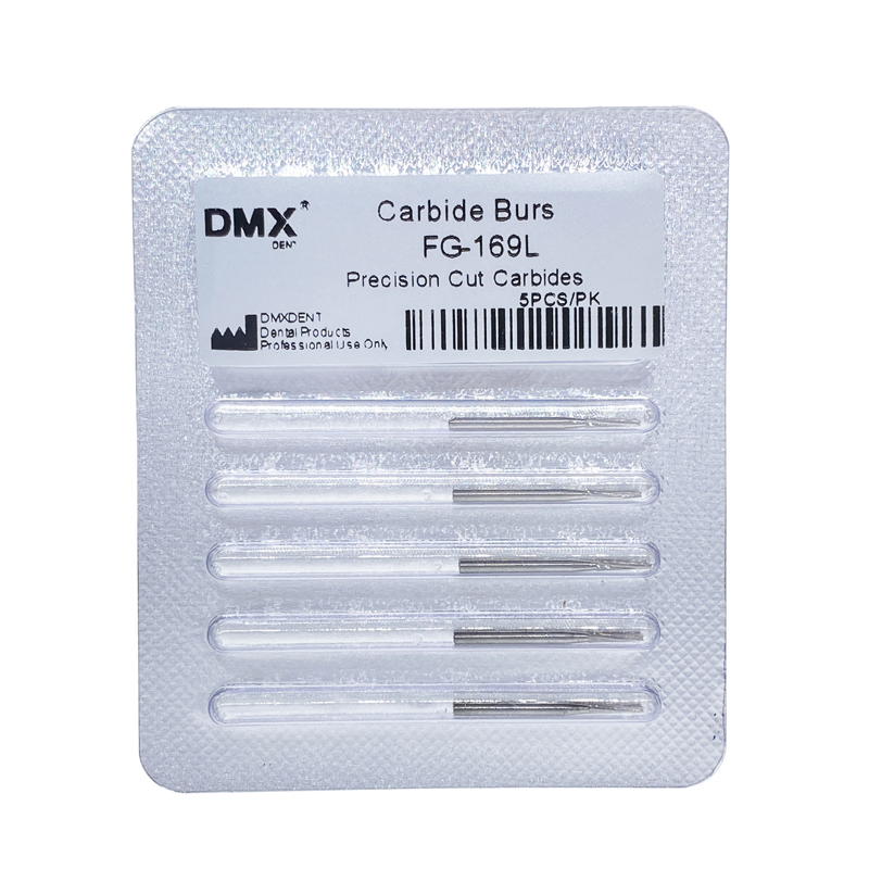 DMXDENT Dental Carbide Burs FG 169L 21mm Long Shank High Speed Taper Fissure Midwest