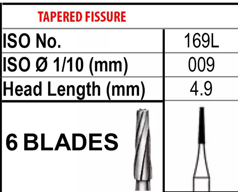 DMXDENT Dental Carbide Burs FG 169L 21mm Long Shank High Speed Taper Fissure Midwest