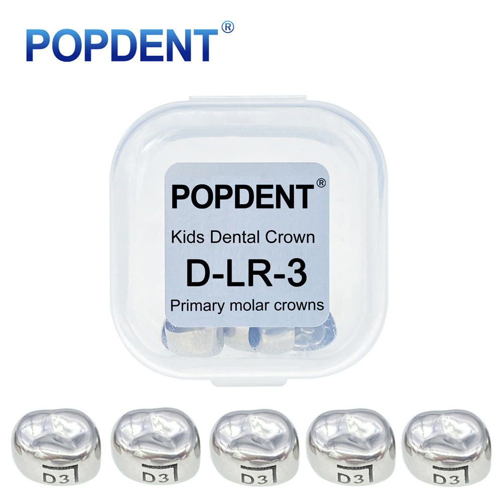 5Pcs POPDENT Dental Kids Crown Primary Molar Pediatric Crowns stainless steel 48 Sizes