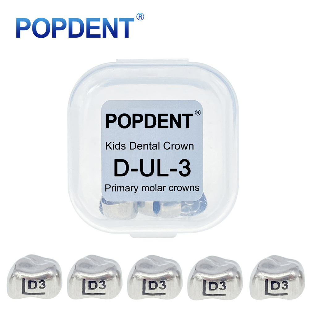 5Pcs POPDENT Dental Kids Crown Primary Molar Pediatric Crowns stainless steel 48 Sizes