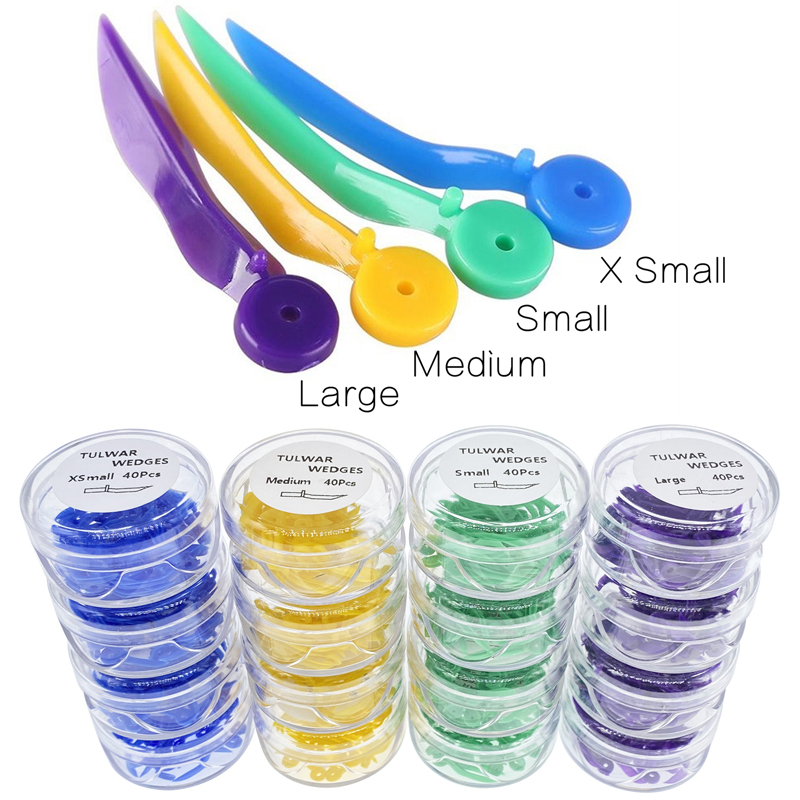 Dental Disposable Plastic Poly-Wedges with Holes 4 Sizes L/M/S/XS 40Pcs/Box