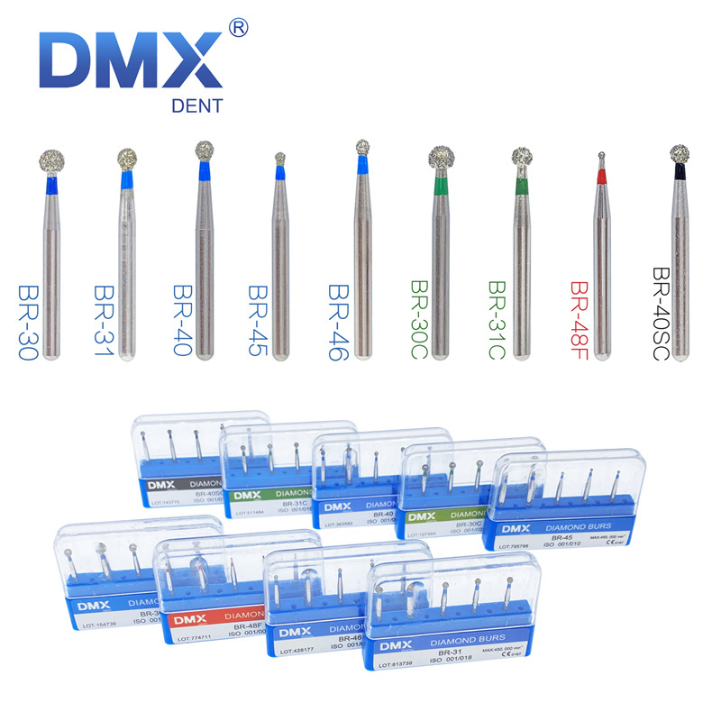 DMXDENT Diamond Burs BR Ball Round Dental FG1.6mm Bur For High Speed Handpiece