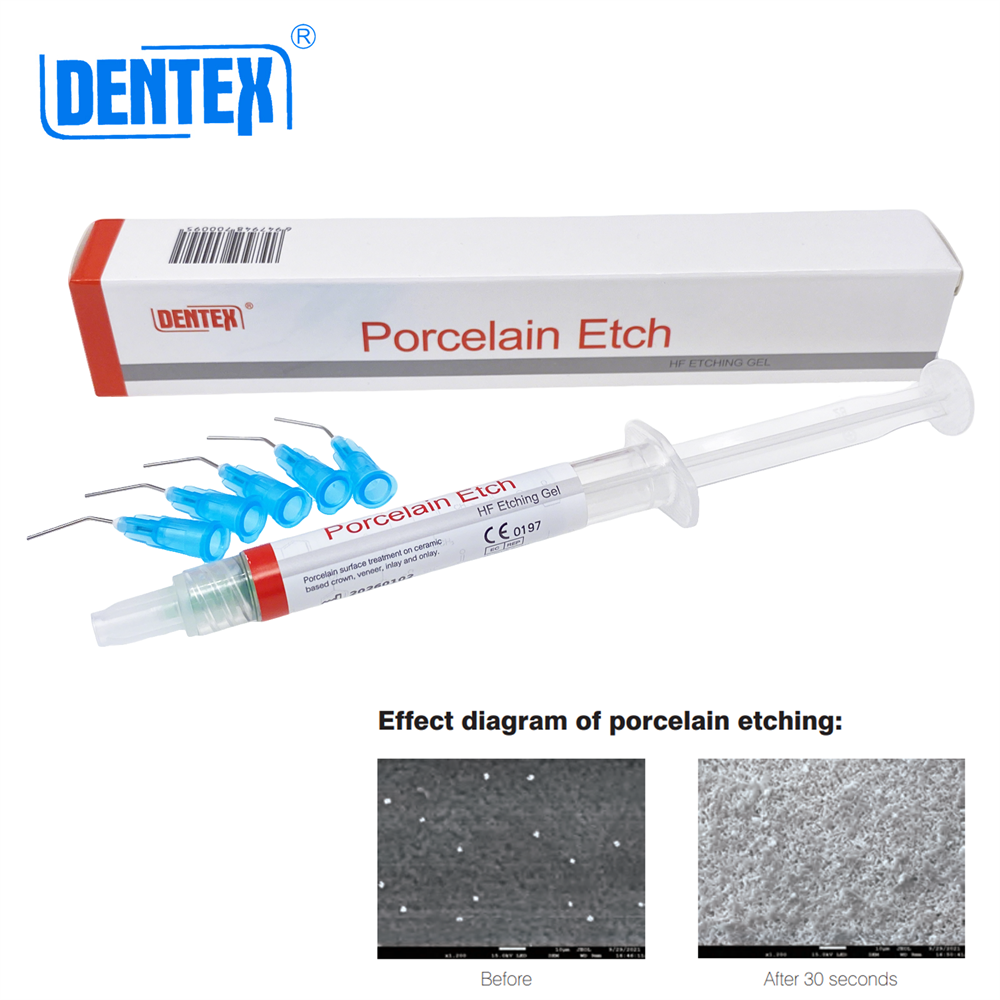 Dentex Dental Porcelain Etch Gel 9.5% Hydrofluoric Acid Etchant Syringe 2.5ml