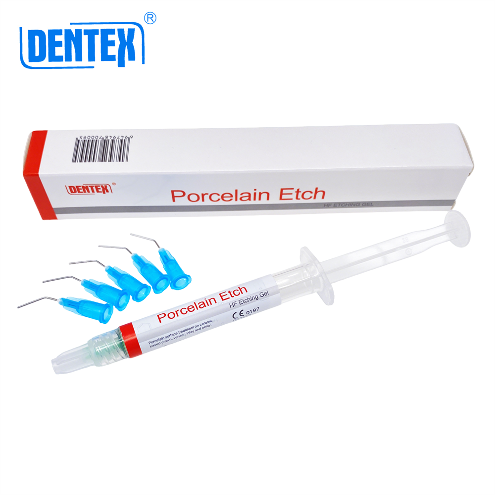 Dentex Dental Porcelain Etch Gel 9.5% Hydrofluoric Acid Etchant Syringe 2.5ml