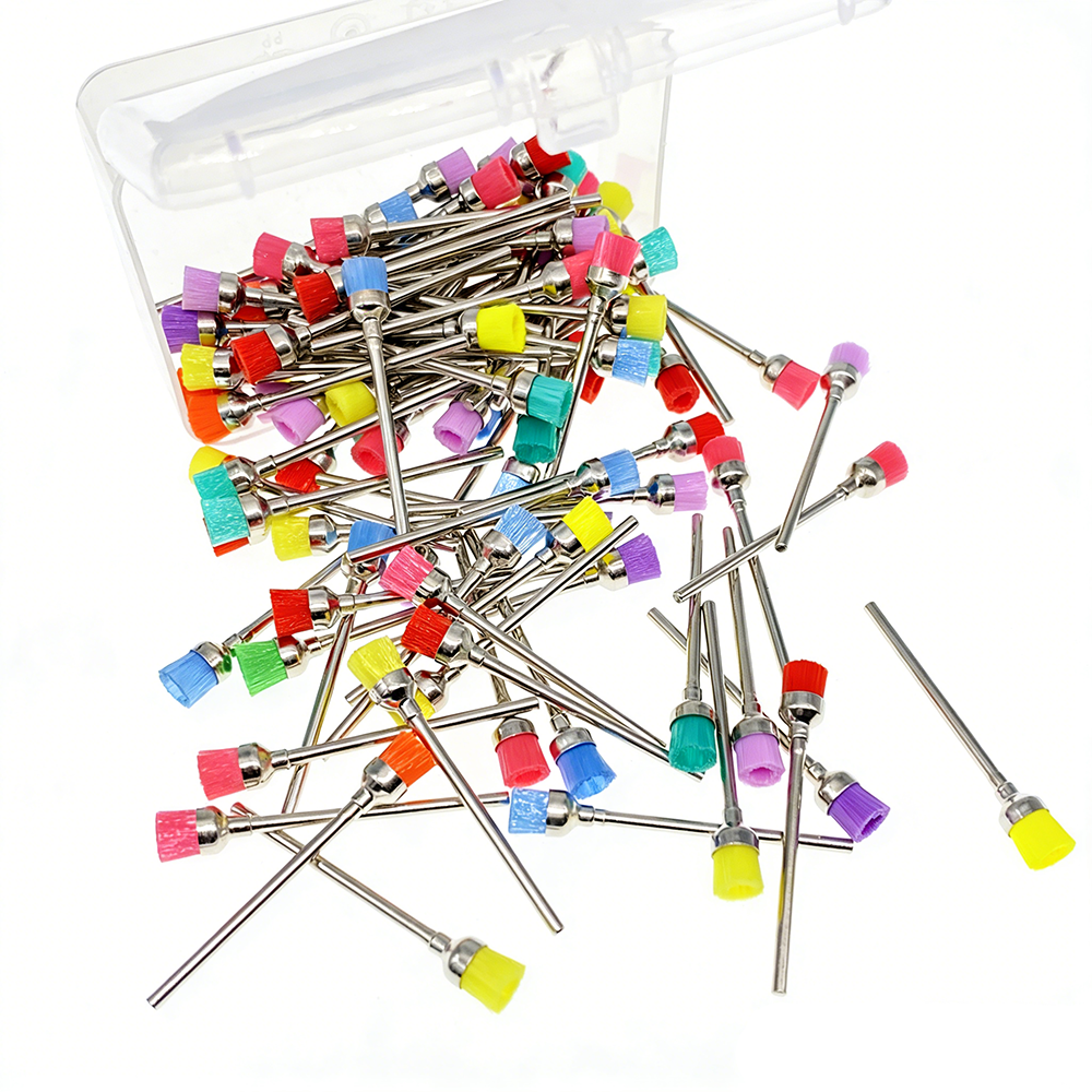 100Pcs Dental HP Colorful Nylon Bowl Polishing Polisher Prophy Brushes Flat 50mm