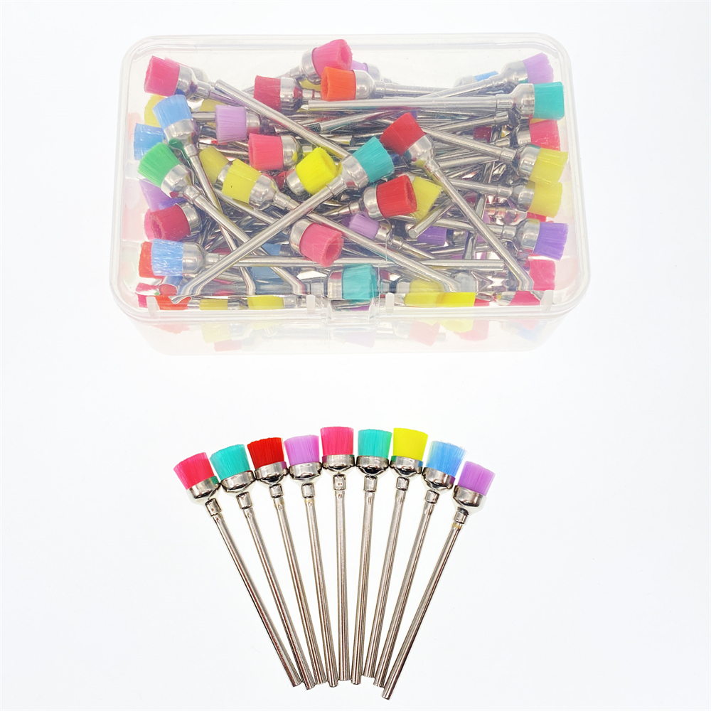 100Pcs Dental HP Colorful Nylon Bowl Polishing Polisher Prophy Brushes Flat 50mm