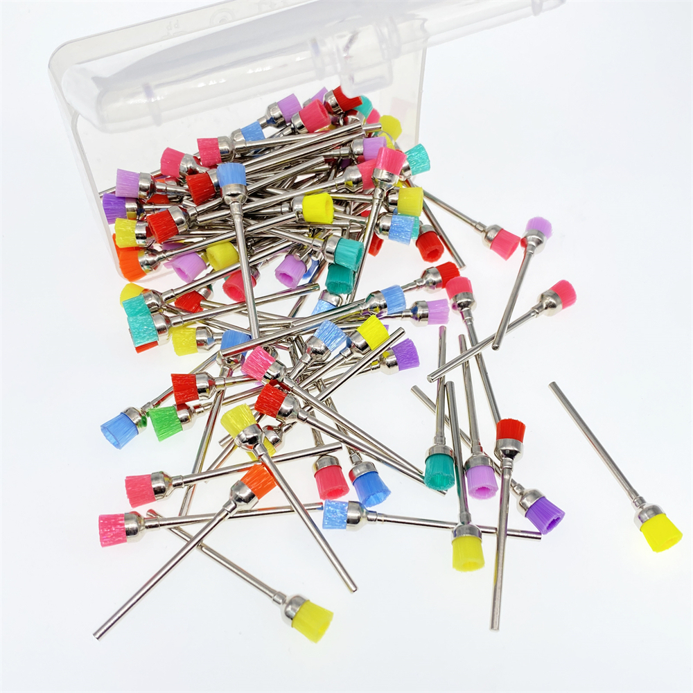 100Pcs Dental HP Colorful Nylon Bowl Polishing Polisher Prophy Brushes Flat 50mm