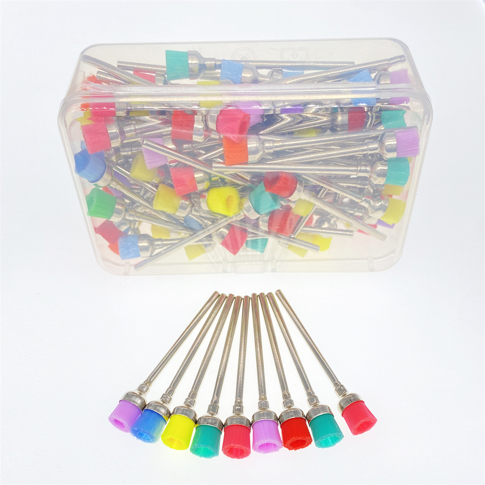 100Pcs Dental HP Colorful Nylon Bowl Polishing Polisher Prophy Brushes Flat 50mm