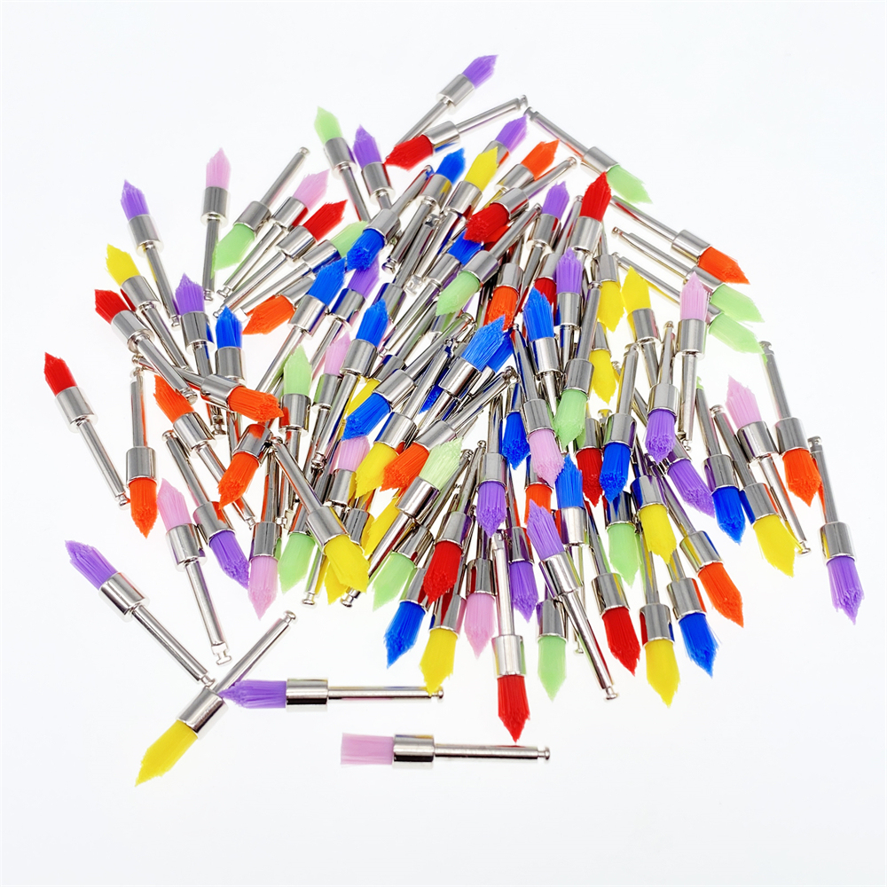 100Pcs Dental Colorful Nylon Polishing Pointed Latch Polisher Prophy Brush Disposable