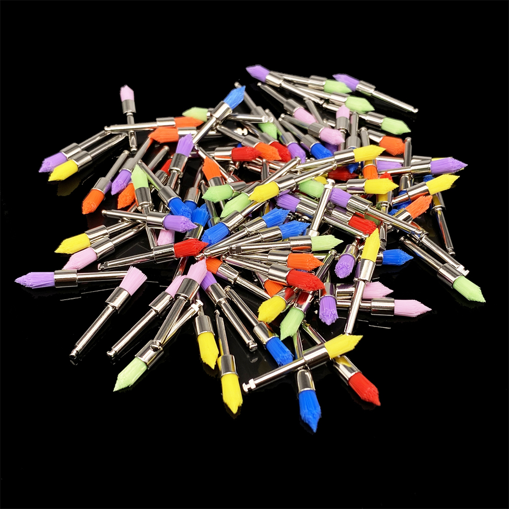 100Pcs Dental Colorful Nylon Polishing Pointed Latch Polisher Prophy Brush Disposable