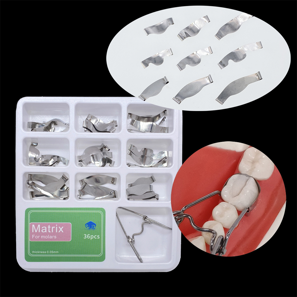 36 Pcs/Pack Dental Metal Matrices Matrix Bands Saddle Contoured With Spring clip