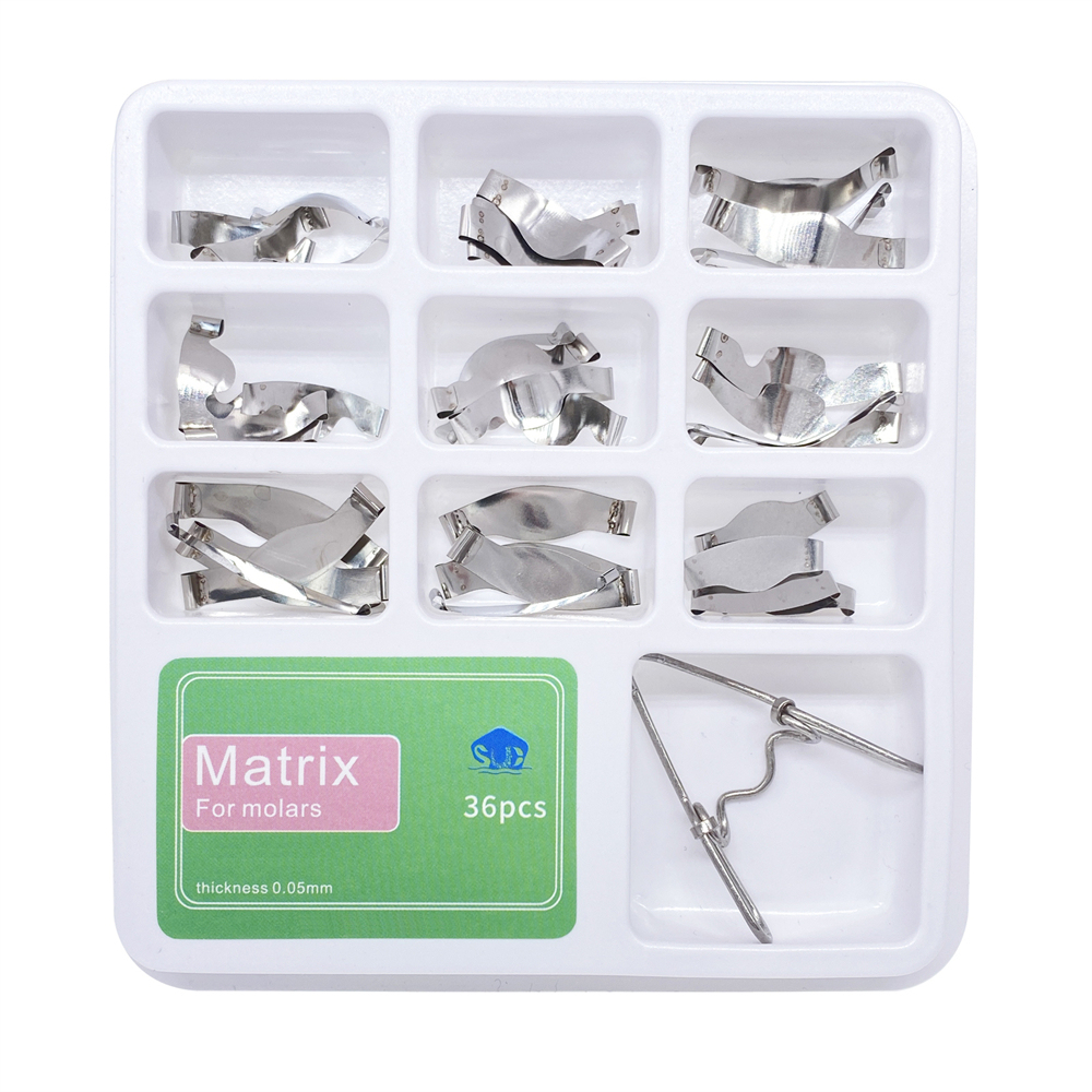 36 Pcs/Pack Dental Metal Matrices Matrix Bands Saddle Contoured With Spring clip