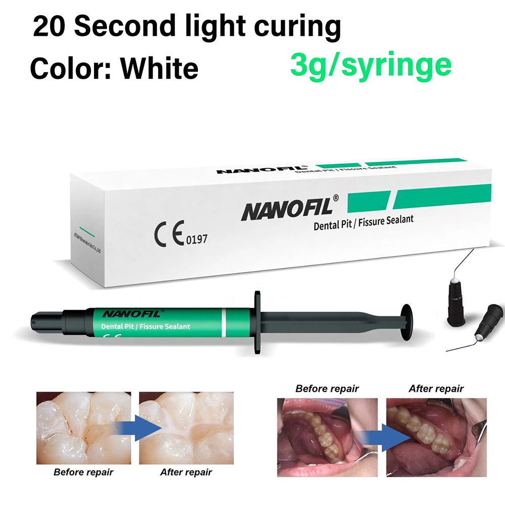 Dental Pit and Fissure Sealant Syringe Kit 3g Light curing Materials White w tip