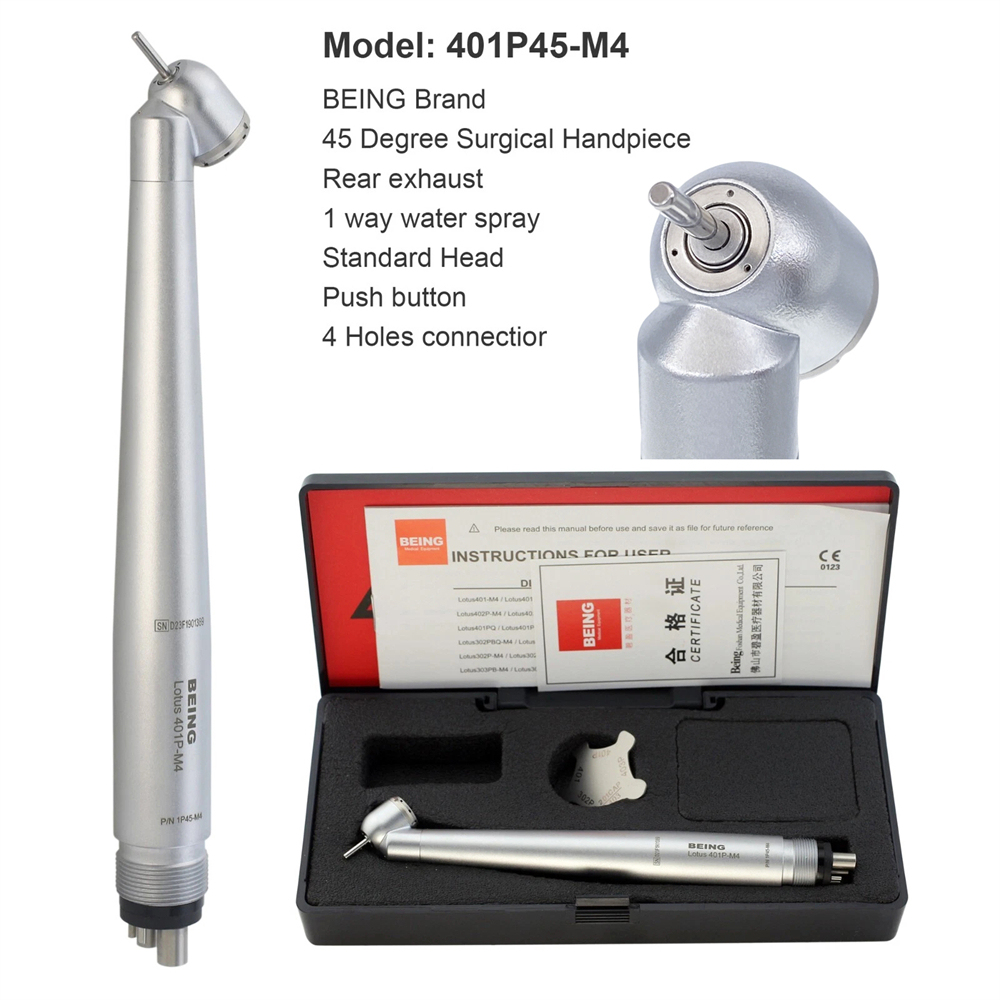 BEING Dental LED Surgical 45 Degree High Speed Handpiece 4 Hole Reverse Air fit NSK