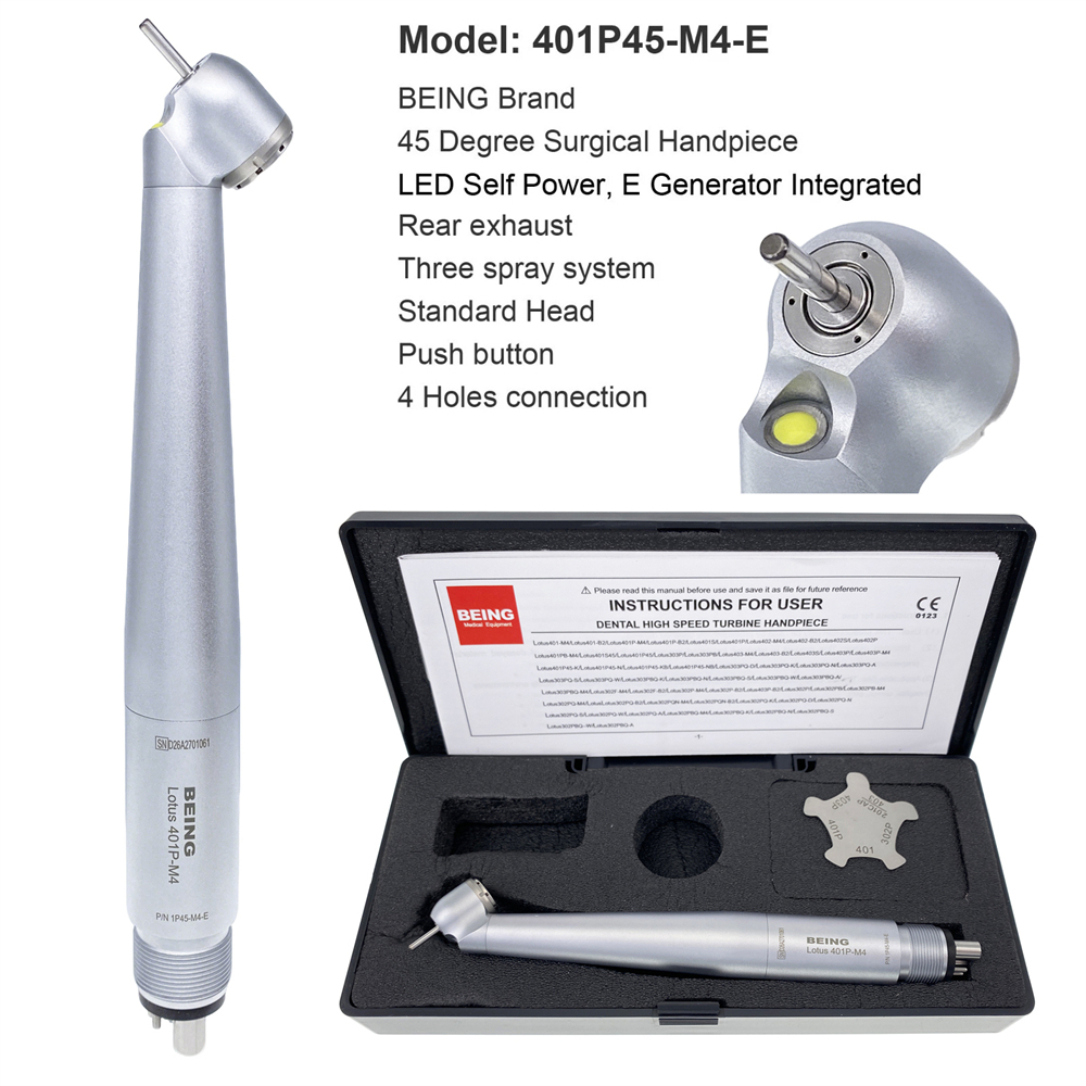 BEING Dental LED Surgical 45 Degree High Speed Handpiece 4 Hole Reverse Air fit NSK