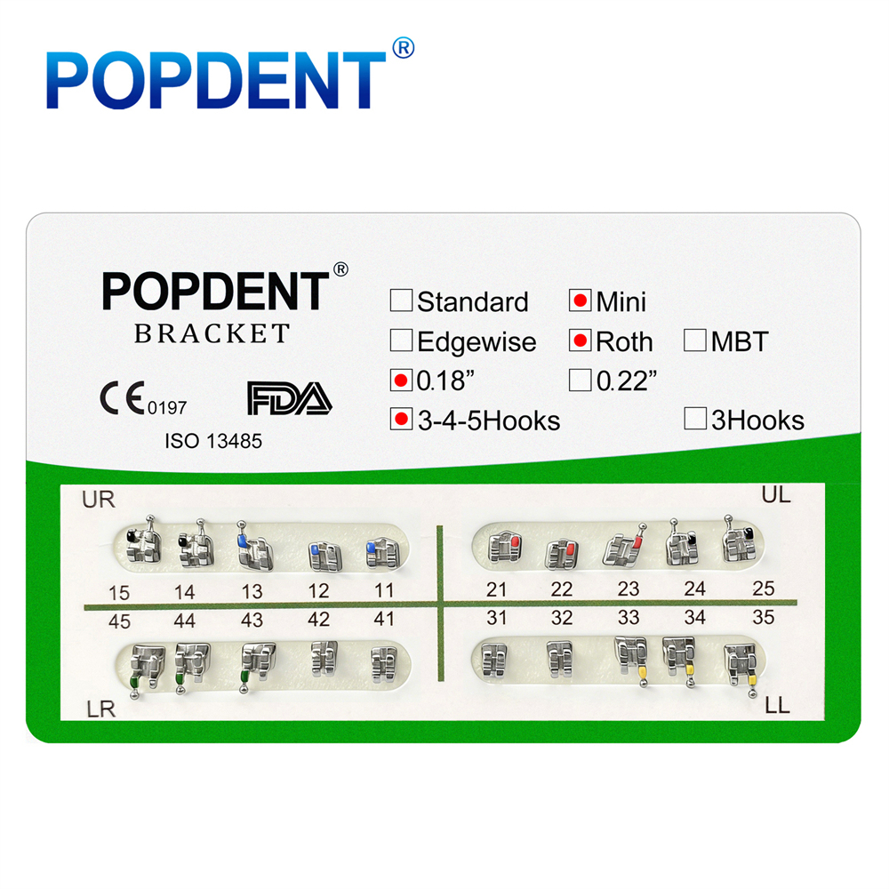 10Packs POPDENT Dental Orthodontics Metal Bracket Braces Mini/Standard Roth/MBT 018/022 2/245H