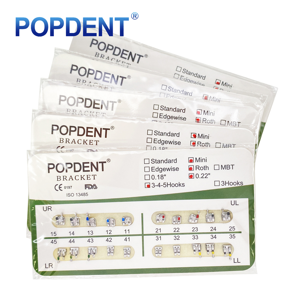 10Packs POPDENT Dental Orthodontics Metal Bracket Braces Mini/Standard Roth/MBT 018/022 2/245H