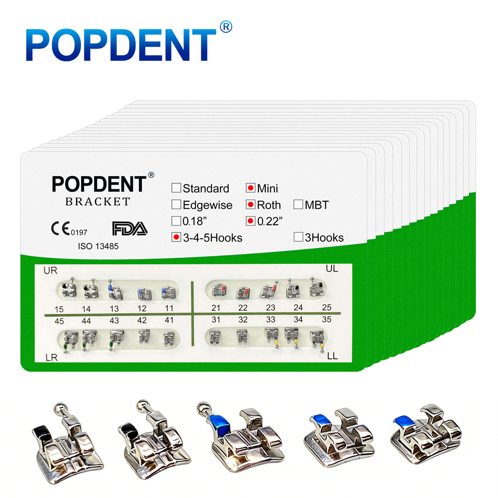 10Packs POPDENT Dental Orthodontics Metal Bracket Braces Mini/Standard Roth/MBT 018/022 2/245H