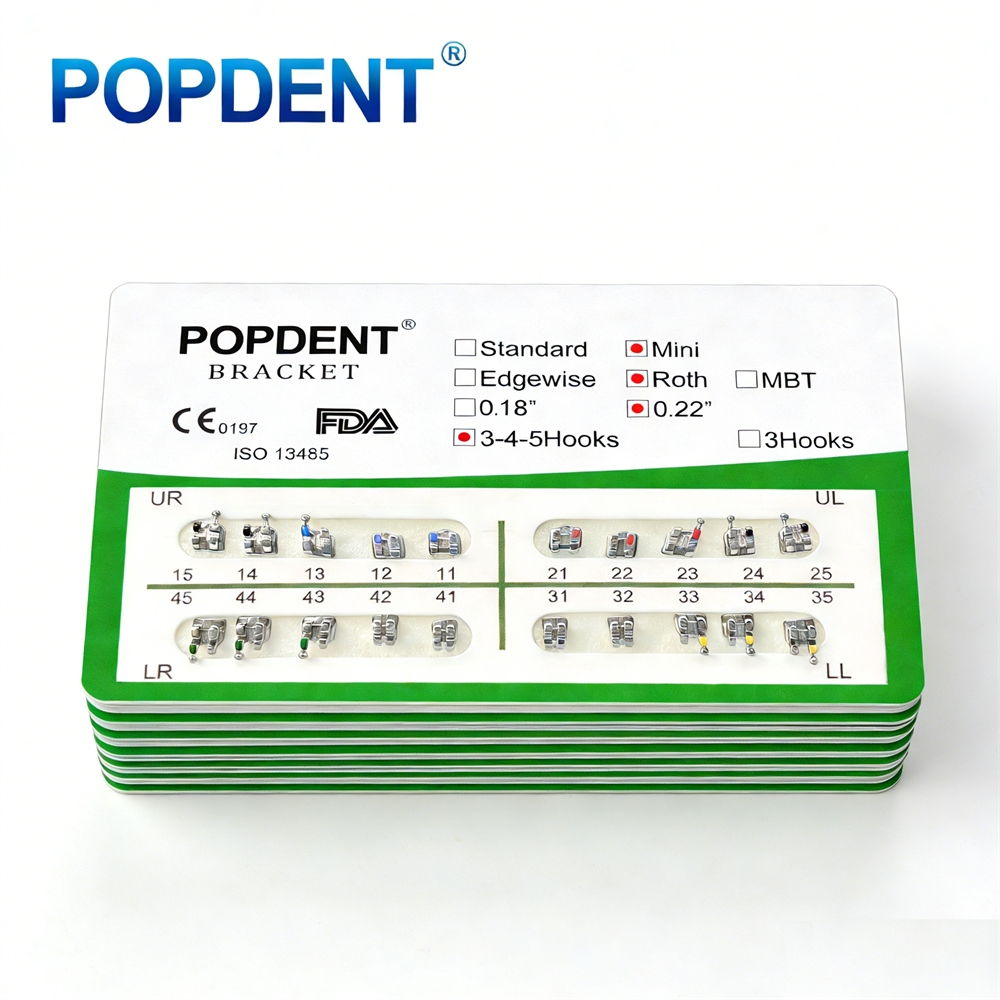 10Packs POPDENT Dental Orthodontics Metal Bracket Braces Mini/Standard Roth/MBT 018/022 2/245H
